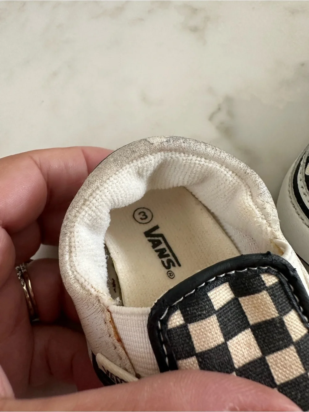 Vans Infant Classic Slip-On Checkerboard Sneakers - Black/White. Size 3